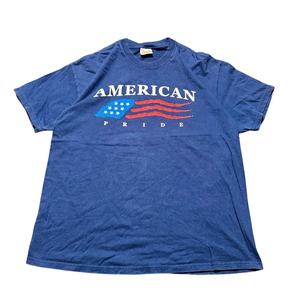 Hanes 1994 Mens American Pride T Shirt Blue XL Heavyweight USA Flag Graphic Tee‎